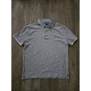 TOMMY HILFIGER Classic Mens Polo Custom Fit Shirt Size L Golf Travel 100% Cotton